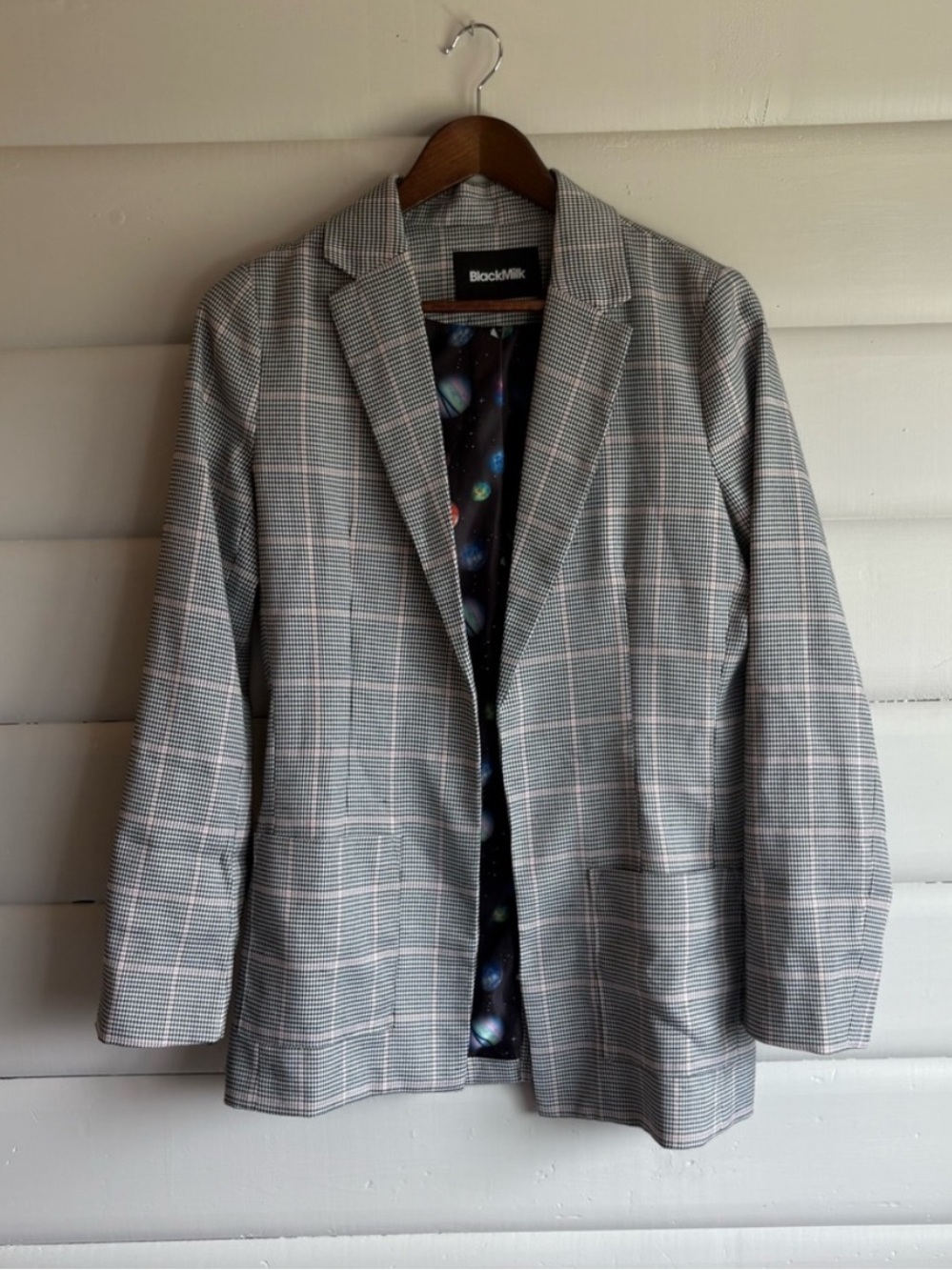 BlackMilk Houndstooth Plaid Blazer Pink Windowpane Space Lining AU 8